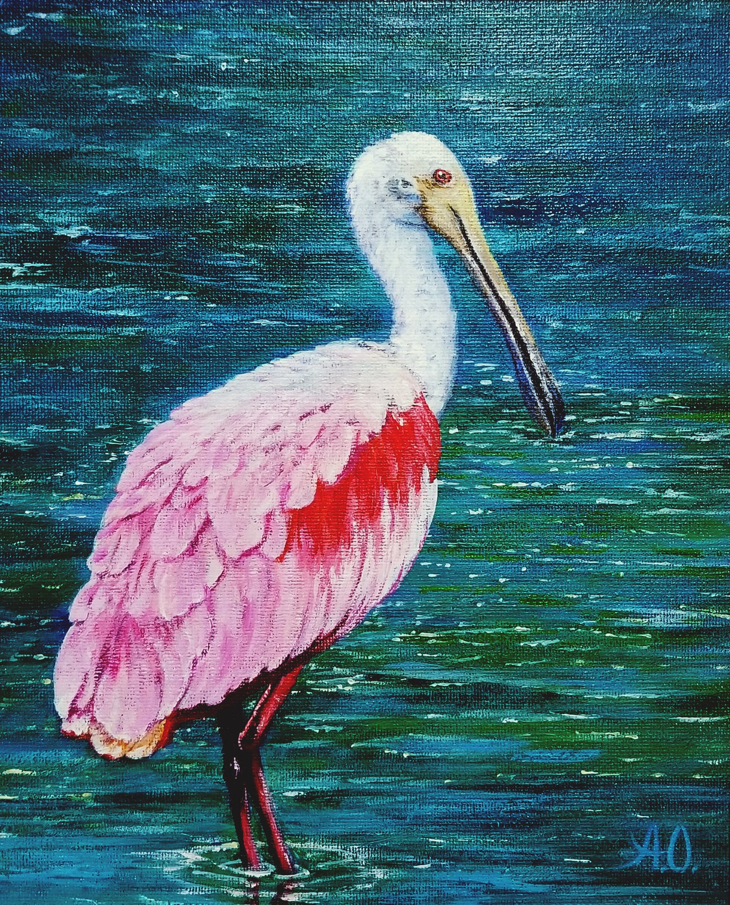 Spoonbill in water acrylic 11x14